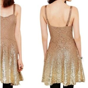 Free People Tan Lace Gold Foil Ombre Dress